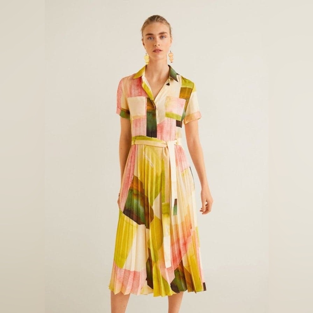 MANGO Pleated Midi Dress Size 6